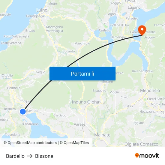 Bardello to Bissone map
