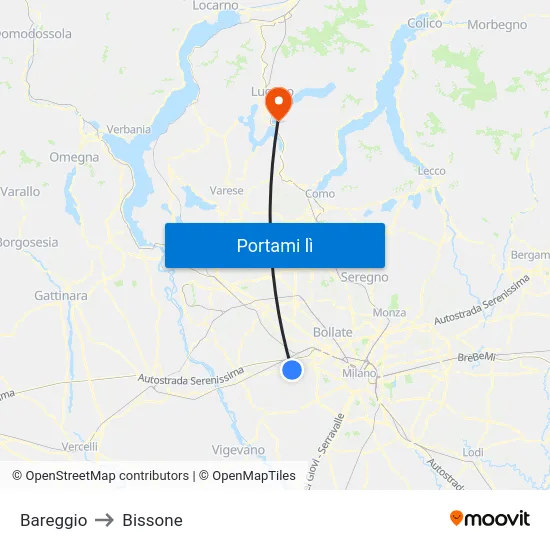 Bareggio to Bissone map