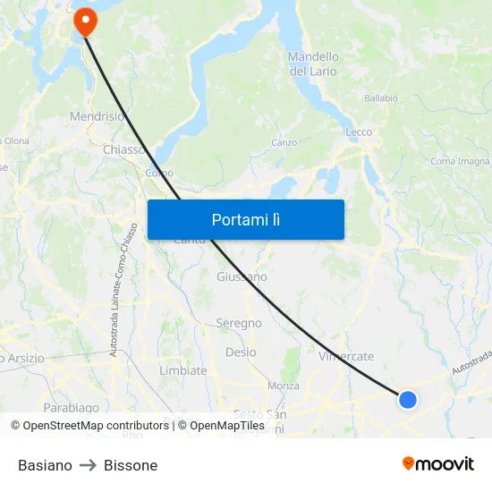 Basiano to Bissone map