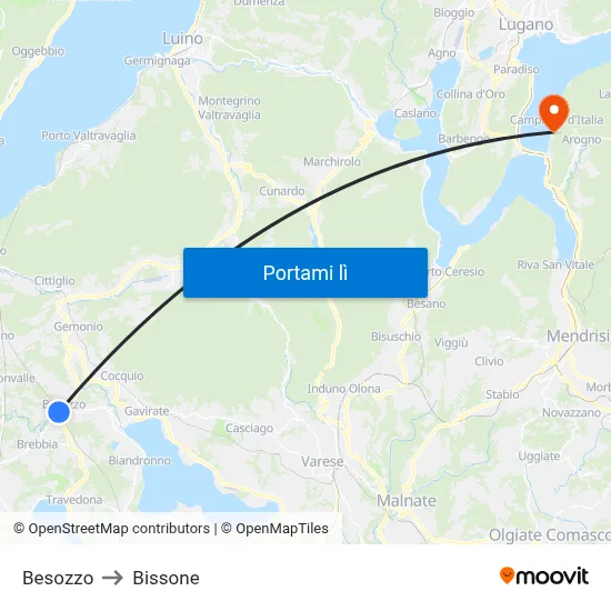 Besozzo to Bissone map