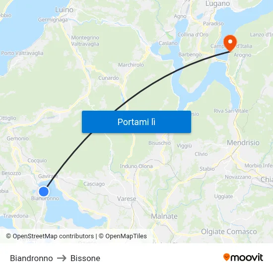 Biandronno to Bissone map