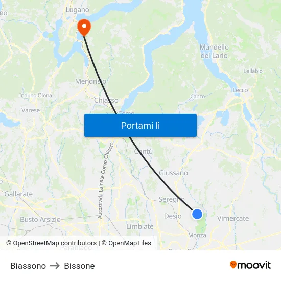 Biassono to Bissone map