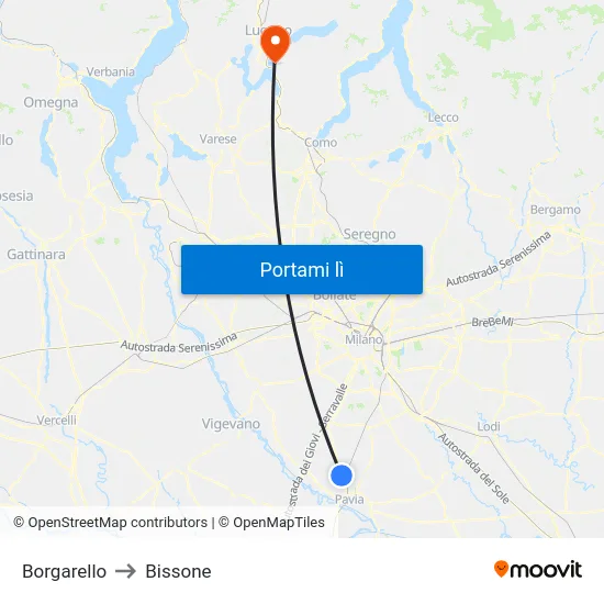 Borgarello to Bissone map