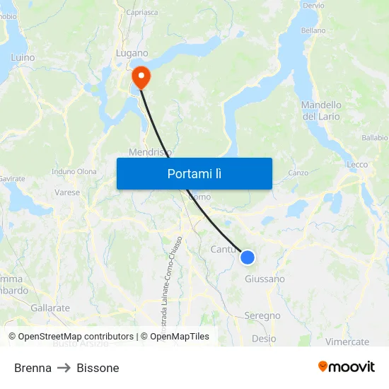 Brenna to Bissone map