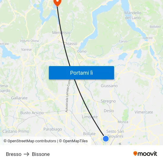 Bresso to Bissone map