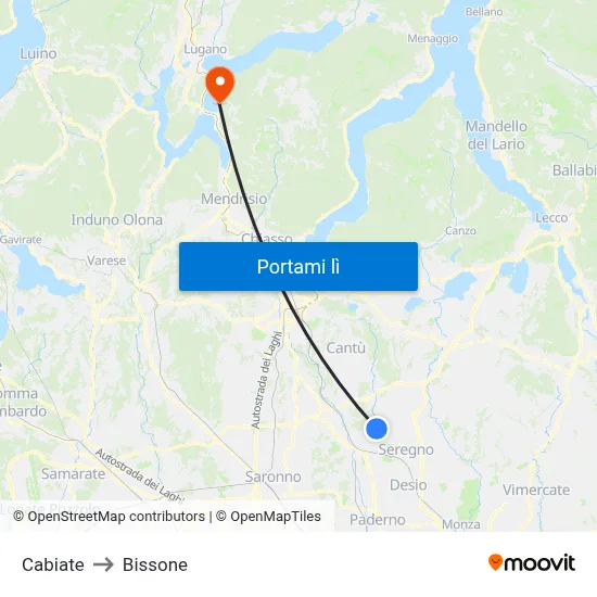 Cabiate to Bissone map