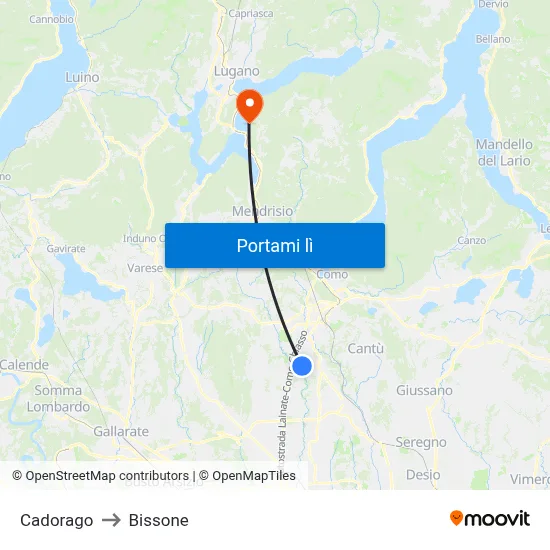 Cadorago to Bissone map