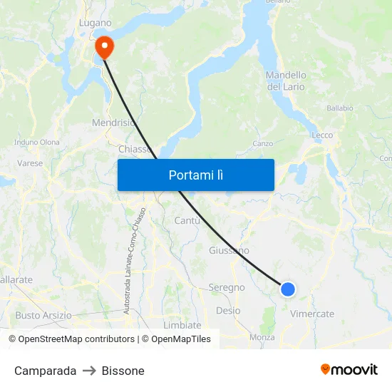 Camparada to Bissone map