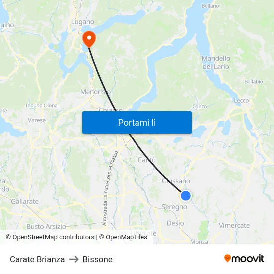 Carate Brianza to Bissone map