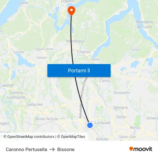 Caronno Pertusella to Bissone map