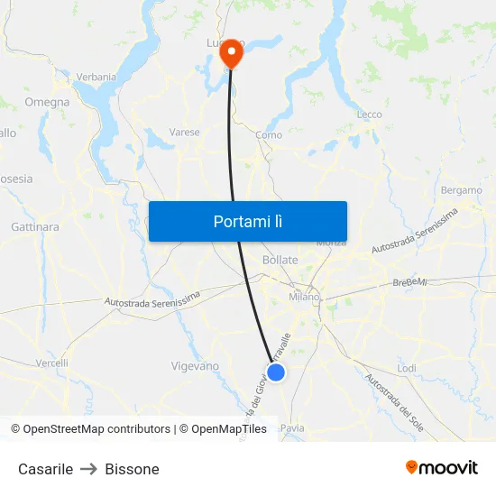 Casarile to Bissone map