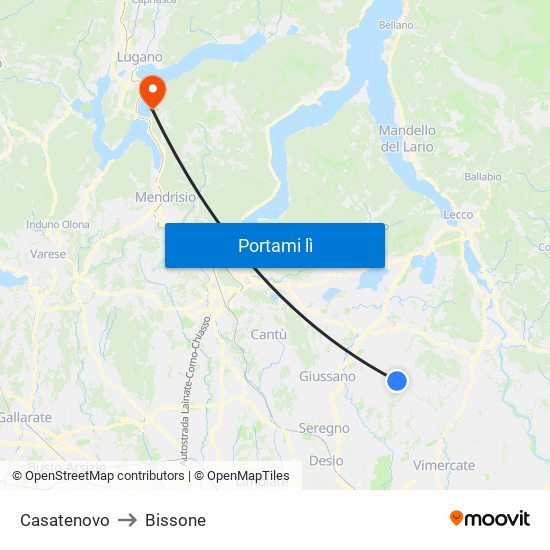 Casatenovo to Bissone map