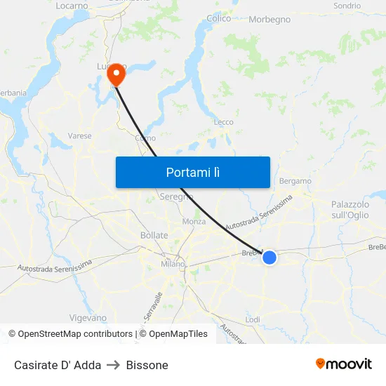Casirate D' Adda to Bissone map