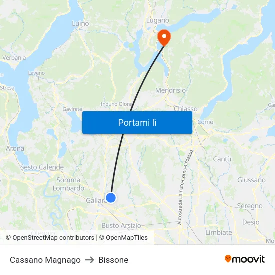 Cassano Magnago to Bissone map