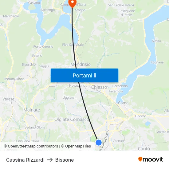Cassina Rizzardi to Bissone map