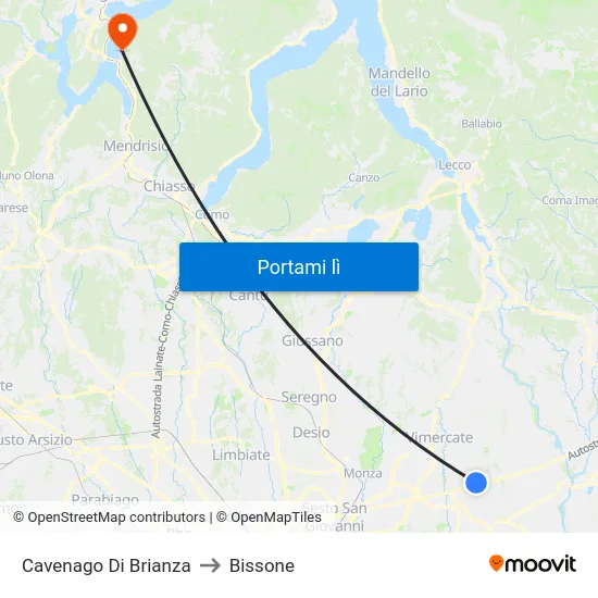 Cavenago Di Brianza to Bissone map