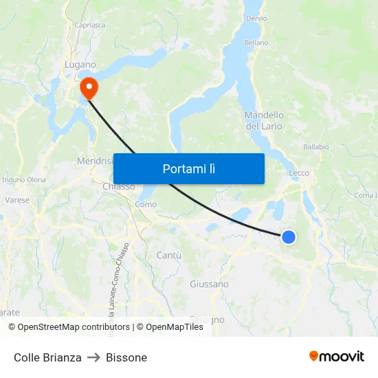 Colle Brianza to Bissone map