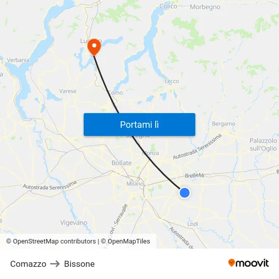 Comazzo to Bissone map