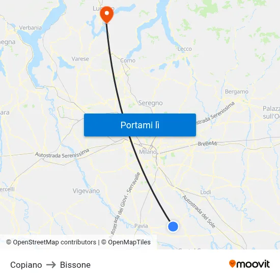 Copiano to Bissone map