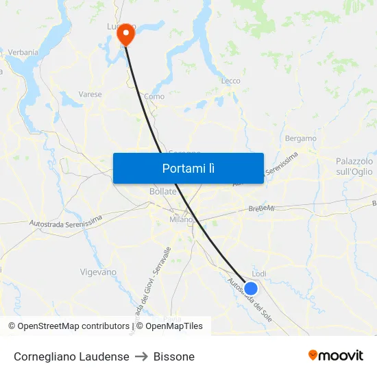 Cornegliano Laudense to Bissone map