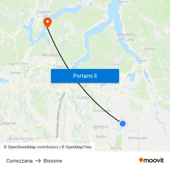 Correzzana to Bissone map