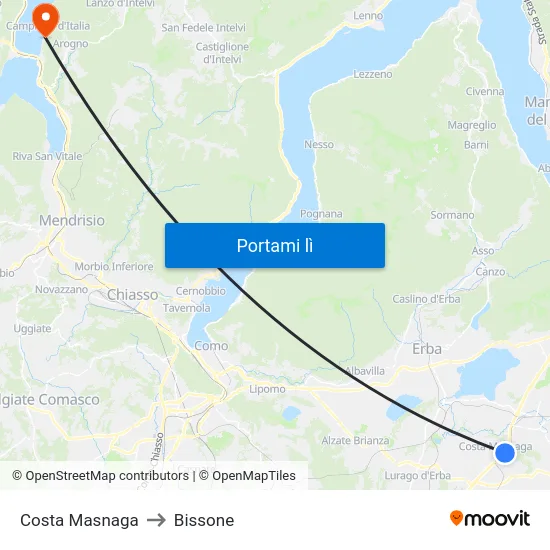Costa Masnaga to Bissone map