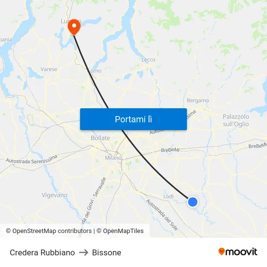 Credera Rubbiano to Bissone map