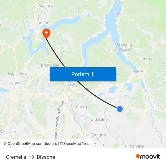 Cremella to Bissone map