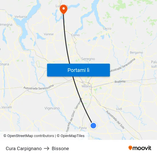 Cura Carpignano to Bissone map