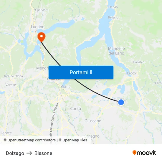 Dolzago to Bissone map