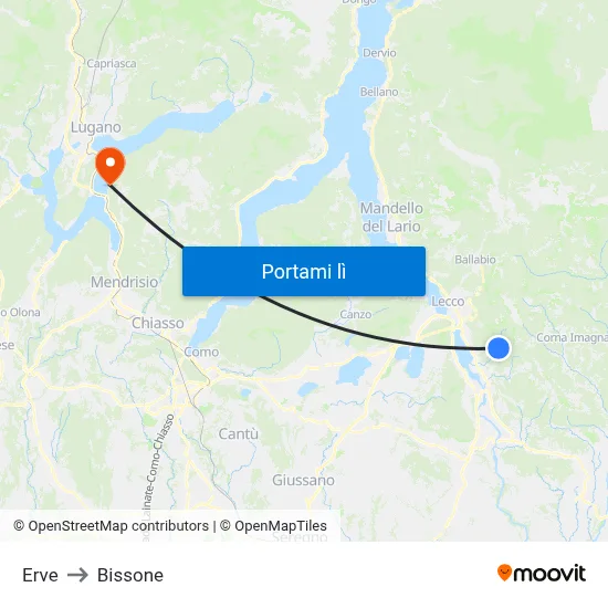 Erve to Bissone map