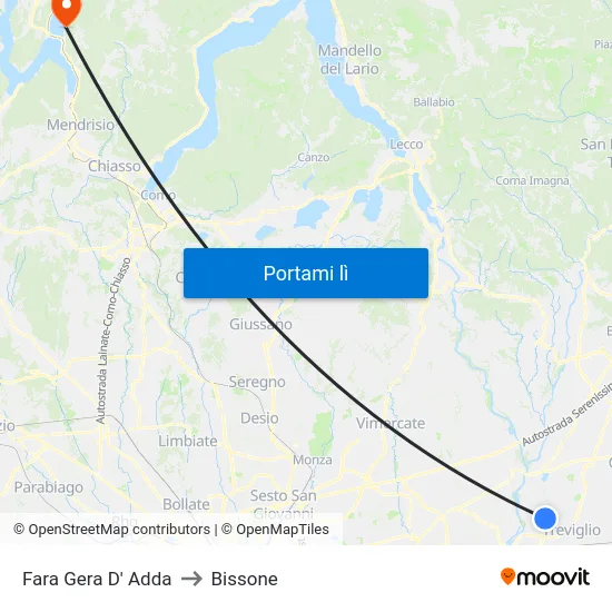 Fara Gera D' Adda to Bissone map