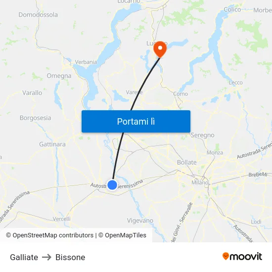 Galliate to Bissone map