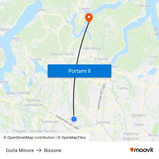 Gorla Minore to Bissone map