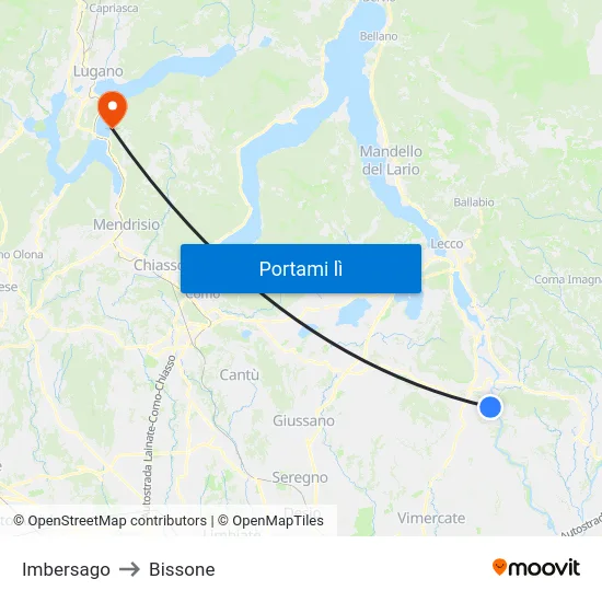 Imbersago to Bissone map