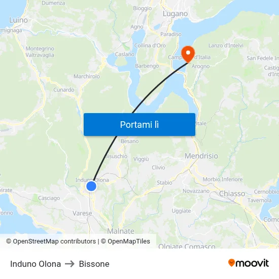 Induno Olona to Bissone map