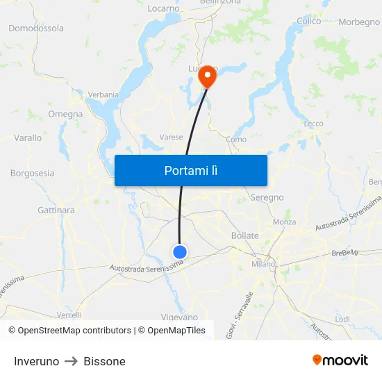 Inveruno to Bissone map