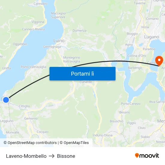 Laveno-Mombello to Bissone map