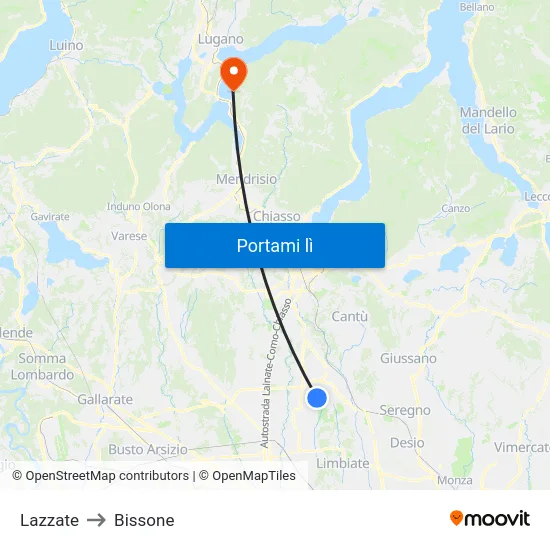 Lazzate to Bissone map