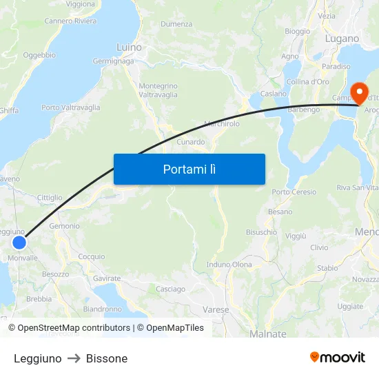 Leggiuno to Bissone map