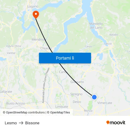 Lesmo to Bissone map