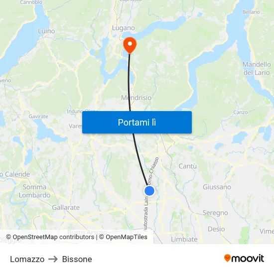 Lomazzo to Bissone map