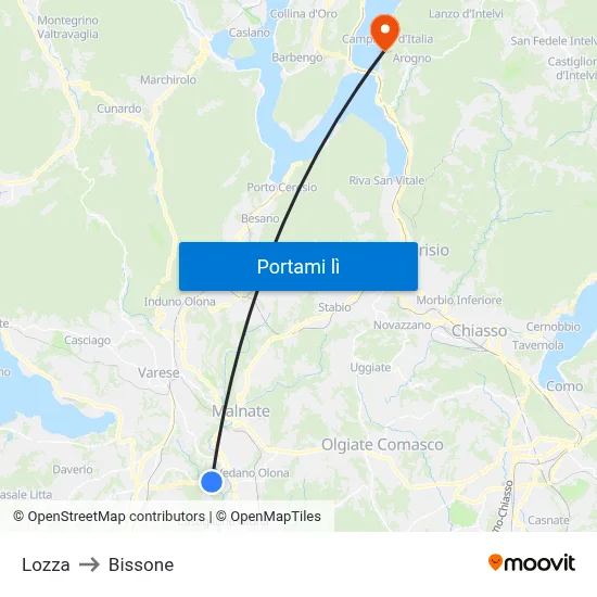 Lozza to Bissone map