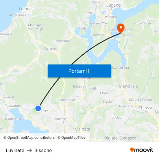 Luvinate to Bissone map