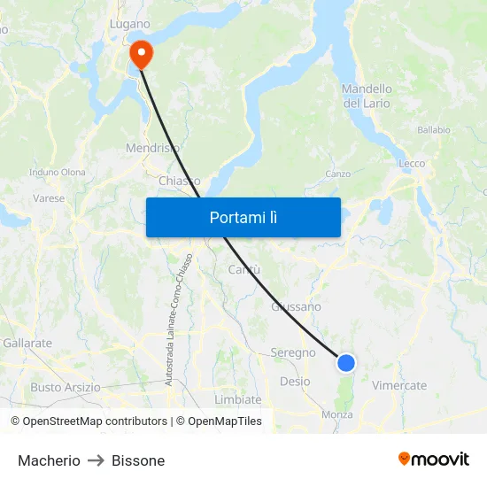 Macherio to Bissone map