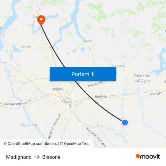 Madignano to Bissone map