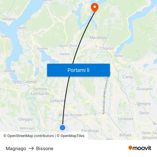 Magnago to Bissone map