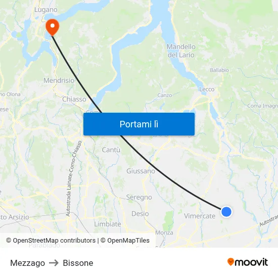Mezzago to Bissone map
