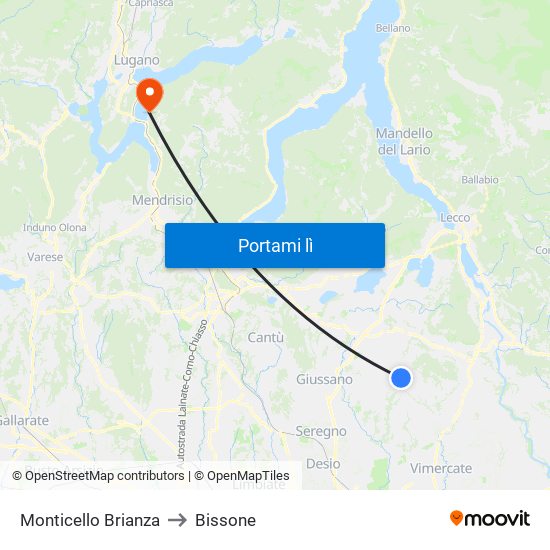 Monticello Brianza to Bissone map