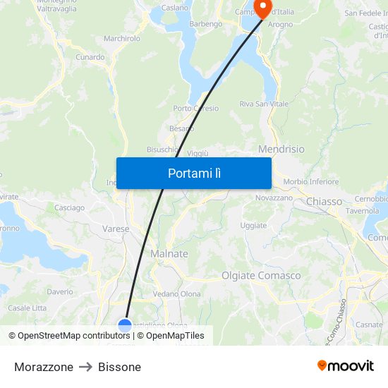 Morazzone to Bissone map